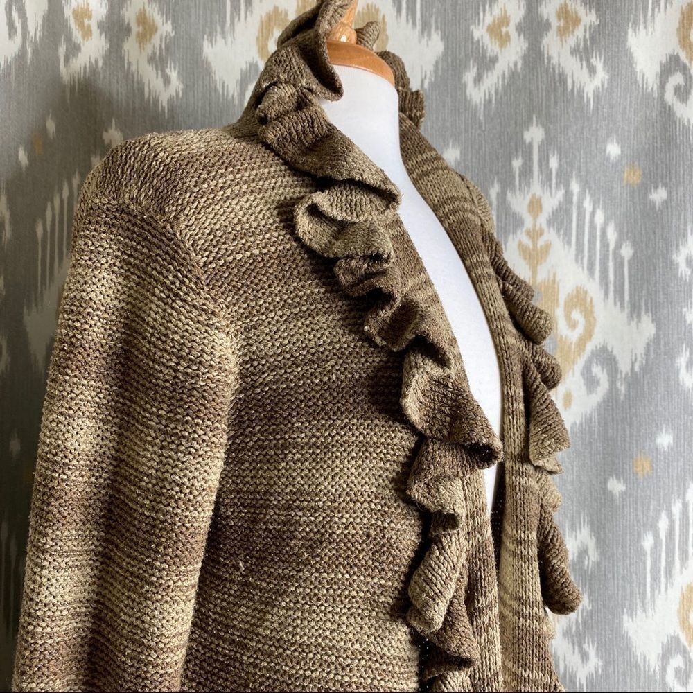Ralph Lauren Olive Stripe Blanket Stitch Silk Hand Knit Ruffle CardiCoat - Picture 5 of 15